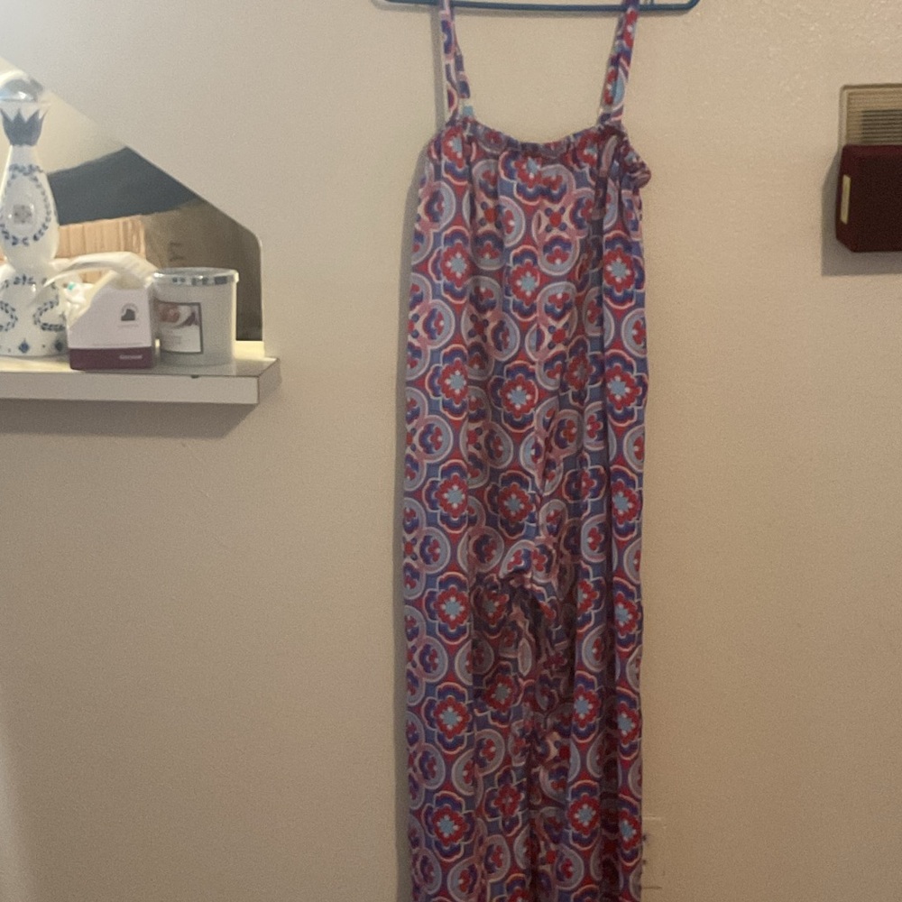 Melloday Vibrant Blue and Red Patterned Dress